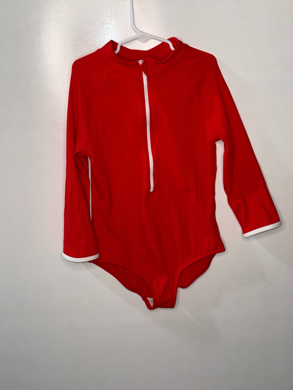 Tottini 3/4 Sleeve Red Ribbed Trim Bathing Suit 1/4 Zip One Piece Size 14 NWT